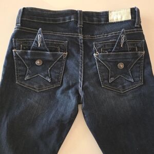 Low Rise Star Pocket People's Liberation 24 Blue Boot Cut Jeans Boho Distressed